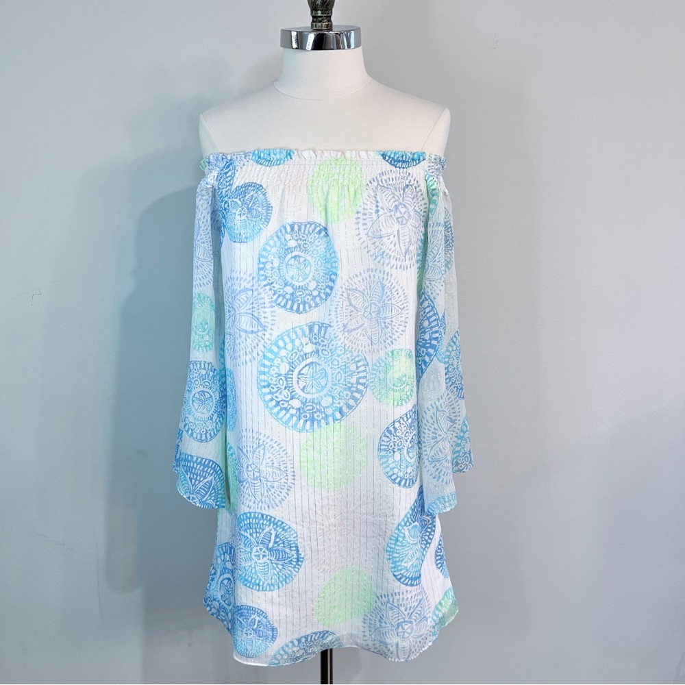 New Lilly Pulitzer Abi Silk Off-Shoulder A-Line Dress MCrinkle Chiffon. Size M.